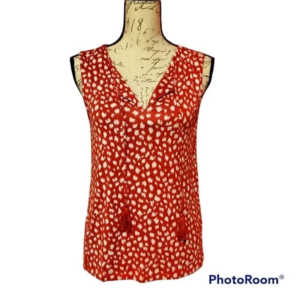 Tart Ladies Size Large Red White Sleeveless Tassel Blouse